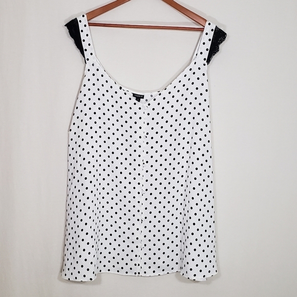 Torrid Black White Polka Dot Lace Trim Tank Size 6 - Picture 1 of 7